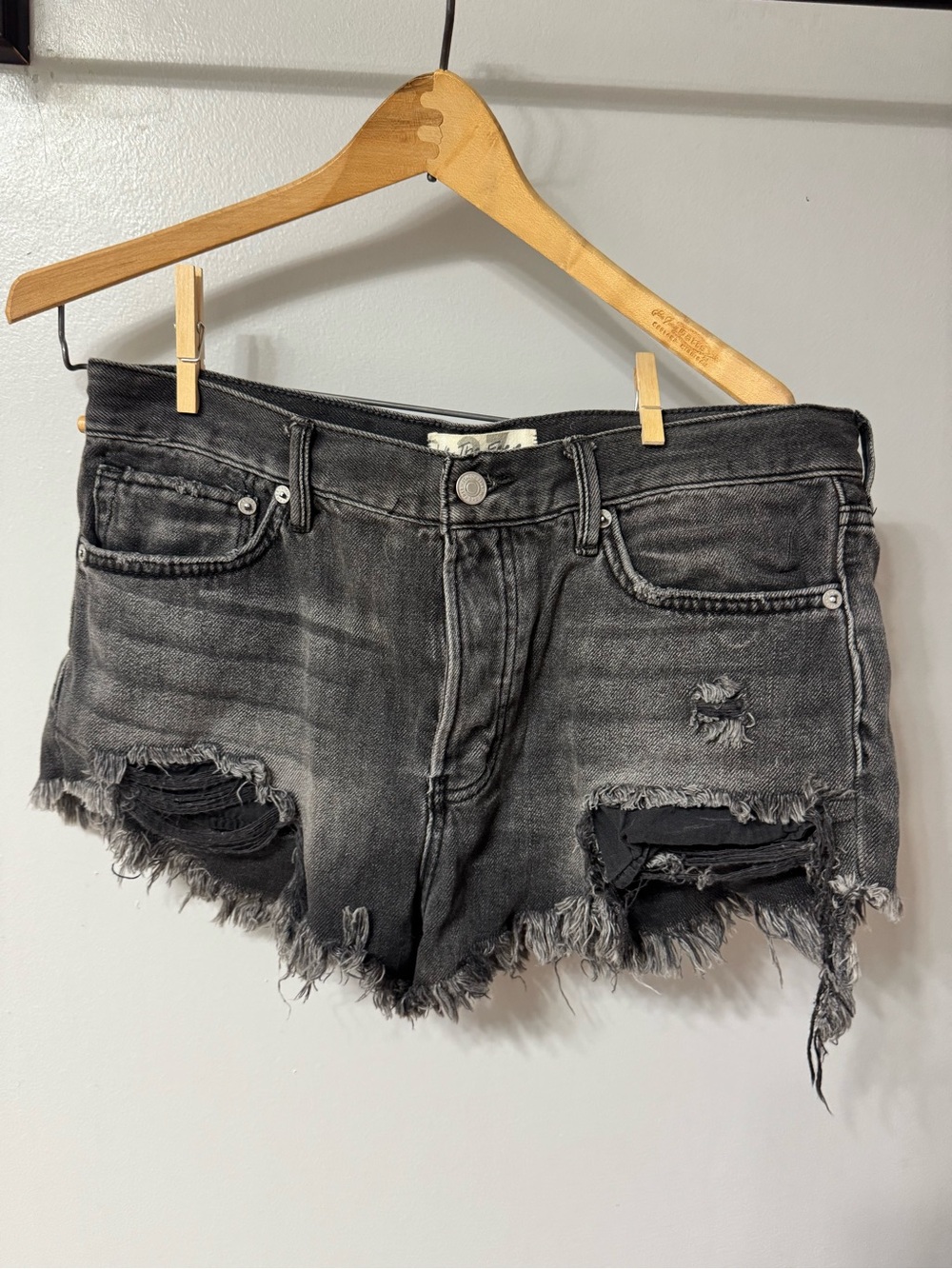 Free People Women’s Black Distressed Denim Cutoff Shorts